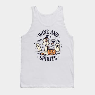 Wine and Spirits Witch with Pumpkin Cauldron Tank Top